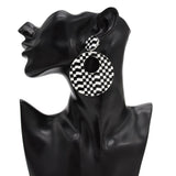 Maxbell Black White Acrylic Geometric Dangle Women Hip Hop Earring Round