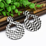 Maxbell Black White Acrylic Geometric Dangle Women Hip Hop Earring Round