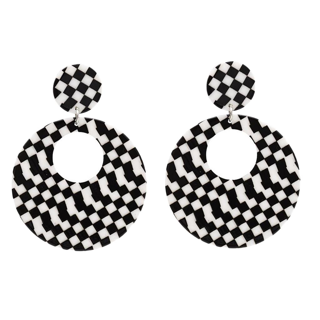 Maxbell Black White Acrylic Geometric Dangle Women Hip Hop Earring Round