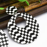 Maxbell Black White Acrylic Geometric Dangle Women Hip Hop Earring Round