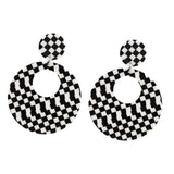Maxbell Black White Acrylic Geometric Dangle Women Hip Hop Earring Round