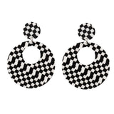 Maxbell Black White Acrylic Geometric Dangle Women Hip Hop Earring Round