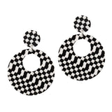 Maxbell Black White Acrylic Geometric Dangle Women Hip Hop Earring Round