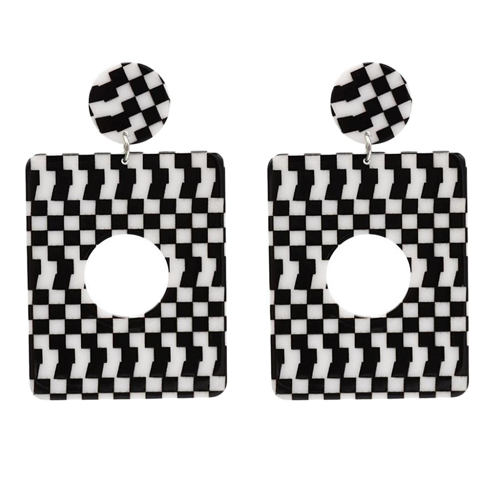 Maxbell Black White Acrylic Geometric Dangle Women Hip Hop Earring Square