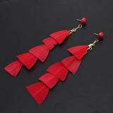 Maxbell 15cm Long Feather Earring Bohemian Handmade Dangle Studs Earrings Red