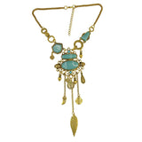 Maxbell Ethnic Jewelry Turquoise Tassel Choker Bohemian Statement Necklace Gold