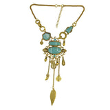 Maxbell Ethnic Jewelry Turquoise Tassel Choker Bohemian Statement Necklace Gold