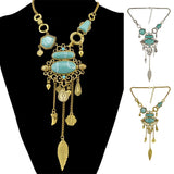 Maxbell Ethnic Jewelry Turquoise Tassel Choker Bohemian Statement Necklace Gold