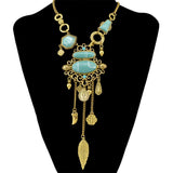 Maxbell Ethnic Jewelry Turquoise Tassel Choker Bohemian Statement Necklace Gold