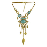 Maxbell Ethnic Jewelry Turquoise Tassel Choker Bohemian Statement Necklace Gold