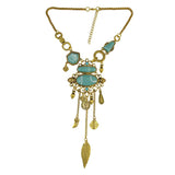 Maxbell Ethnic Jewelry Turquoise Tassel Choker Bohemian Statement Necklace Gold