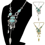 Maxbell Ethnic Jewelry Turquoise Tassel Choker Bohemian Statement Necklace Gold