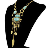 Maxbell Ethnic Jewelry Turquoise Tassel Choker Bohemian Statement Necklace Gold