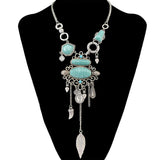 Maxbell Ethnic Jewelry Turquoise Tassel Choker Bohemian Statement Necklace Silver