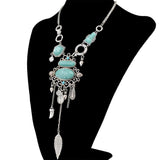 Maxbell Ethnic Jewelry Turquoise Tassel Choker Bohemian Statement Necklace Silver