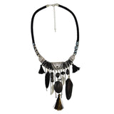 Maxbell Vintage Jewelry Turquoise Tassels Choker Bohemian Statement Necklace Black