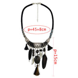 Maxbell Vintage Jewelry Turquoise Tassels Choker Bohemian Statement Necklace Black