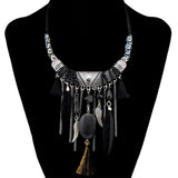 Maxbell Vintage Jewelry Turquoise Tassels Choker Bohemian Statement Necklace Black