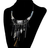 Maxbell Vintage Jewelry Turquoise Tassels Choker Bohemian Statement Necklace Black