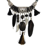 Maxbell Vintage Jewelry Turquoise Tassels Choker Bohemian Statement Necklace Black