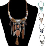 Maxbell Vintage Jewelry Turquoise Tassels Choker Bohemian Statement Necklace Black