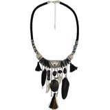 Maxbell Vintage Jewelry Turquoise Tassels Choker Bohemian Statement Necklace Black