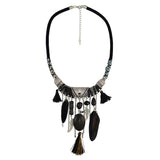 Maxbell Vintage Jewelry Turquoise Tassels Choker Bohemian Statement Necklace Black