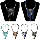 Maxbell Vintage Jewelry Turquoise Tassels Choker Bohemian Statement Necklace Black