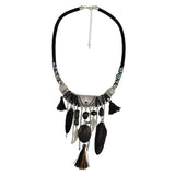 Maxbell Vintage Jewelry Turquoise Tassels Choker Bohemian Statement Necklace Black