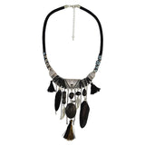 Maxbell Vintage Jewelry Turquoise Tassels Choker Bohemian Statement Necklace Black