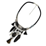 Maxbell Vintage Jewelry Turquoise Tassels Choker Bohemian Statement Necklace Black