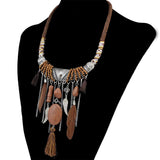 Maxbell Vintage Jewelry Turquoise Tassels Choker Bohemian Statement Necklace Brown