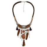 Maxbell Vintage Jewelry Turquoise Tassels Choker Bohemian Statement Necklace Brown