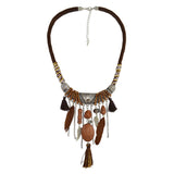 Maxbell Vintage Jewelry Turquoise Tassels Choker Bohemian Statement Necklace Brown