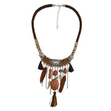 Maxbell Vintage Jewelry Turquoise Tassels Choker Bohemian Statement Necklace Brown