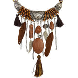 Maxbell Vintage Jewelry Turquoise Tassels Choker Bohemian Statement Necklace Brown