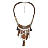 Maxbell Vintage Jewelry Turquoise Tassels Choker Bohemian Statement Necklace Brown