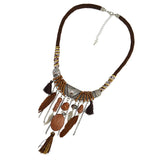 Maxbell Vintage Jewelry Turquoise Tassels Choker Bohemian Statement Necklace Brown