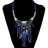 Maxbell Vintage Jewelry Turquoise Tassels Choker Bohemian Statement Necklace Blue