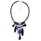 Maxbell Vintage Jewelry Turquoise Tassels Choker Bohemian Statement Necklace Blue