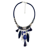 Maxbell Vintage Jewelry Turquoise Tassels Choker Bohemian Statement Necklace Blue