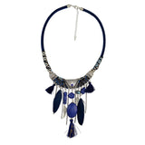 Maxbell Vintage Jewelry Turquoise Tassels Choker Bohemian Statement Necklace Blue