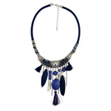 Maxbell Vintage Jewelry Turquoise Tassels Choker Bohemian Statement Necklace Blue