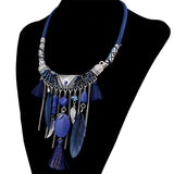 Maxbell Vintage Jewelry Turquoise Tassels Choker Bohemian Statement Necklace Blue