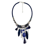 Maxbell Vintage Jewelry Turquoise Tassels Choker Bohemian Statement Necklace Blue