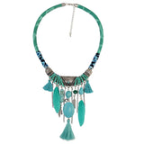 Maxbell Vintage Jewelry Turquoise Tassels Choker Bohemian Statement Necklace Green