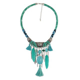 Maxbell Vintage Jewelry Turquoise Tassels Choker Bohemian Statement Necklace Green