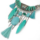 Maxbell Vintage Jewelry Turquoise Tassels Choker Bohemian Statement Necklace Green