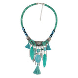 Maxbell Vintage Jewelry Turquoise Tassels Choker Bohemian Statement Necklace Green