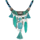 Maxbell Vintage Jewelry Turquoise Tassels Choker Bohemian Statement Necklace Green